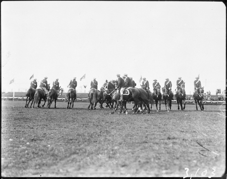 Royal Visit, May 1927. Mounted police practising riding evolutions in York Park.
