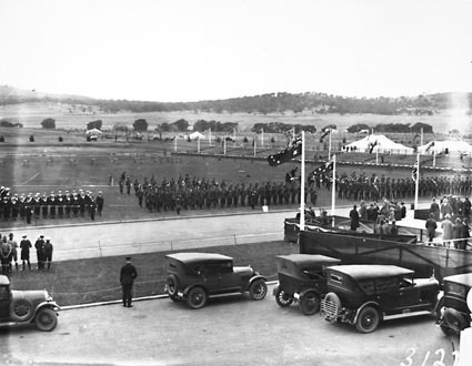 Royal Visit, May 1927 - Navy and Army Troops on Parkes Place during rehearsal