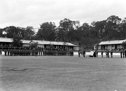 Parade of Cadets on the Parade Ground  at Duntroon RMC [Royal Military College] for the Blessing of the Colours