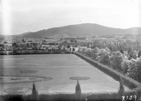 Senate gardens looking towards Albert Hall and Black Mountain.