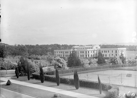 West Block and Parliament House tennis courts from Parlaiment House.