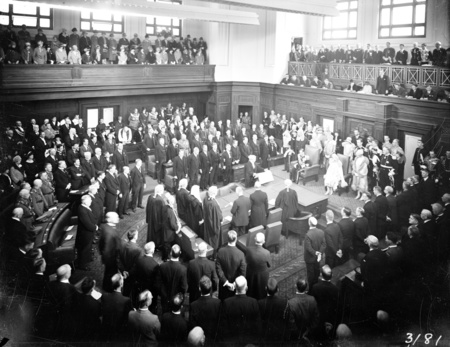 Senate Chamber with Duke and Duchess of York officiating at the opening of Parliament House.