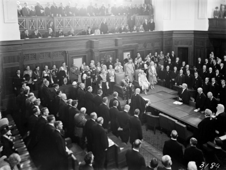 Senate Chamber with Duke and Duchess of York officiating at the opening of Parliament House.