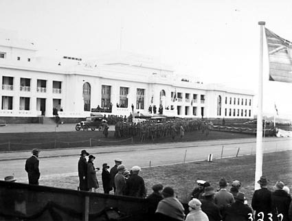 Parliament House from north east during rehearsals for the opening