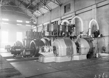 Kingston Power Station. BTH 1500 kW turbo alternator with two Bellis and Morcomb 600 kW 3 cylinder triple expansion steam engines with alternators.