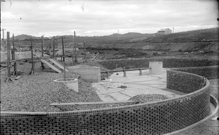 Weston Creek sewerage treatment works, trickling filters under construction