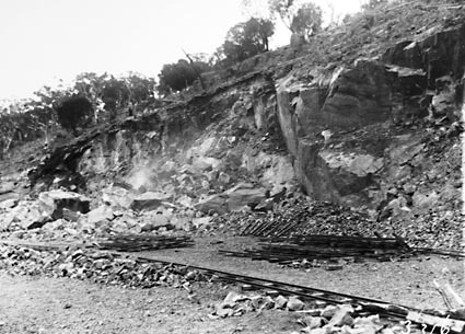 Brickworks quarry face with narrow gauge railway lines