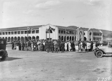 Formal opening of Civic Centre by Prime Minister S.M.Bruce. Part of the crowd in front of the Sydney Building.