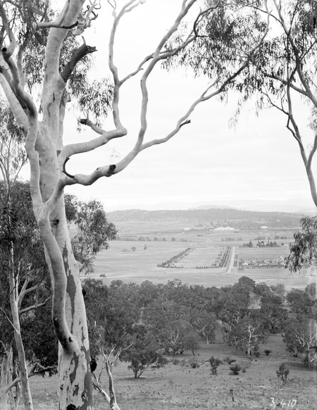 Parliament House, Anzac Parade and St Johns Church from Mt Ainslie.