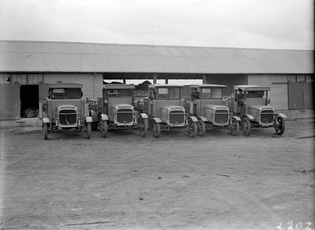Five Thorneycroft motor trucks and garage