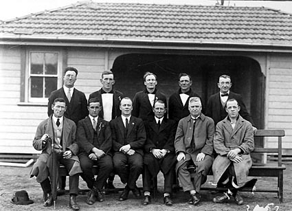 Ainslie Football Club officials.
Back row: F Hoysted, A Sutton, M Kilpatrick, R Carlson, J Patterson. 
Front row: T Gillard (Treasurer), R Gow (Secretary), I Rippon, P McNamara (President), J Davies, K Carnall.