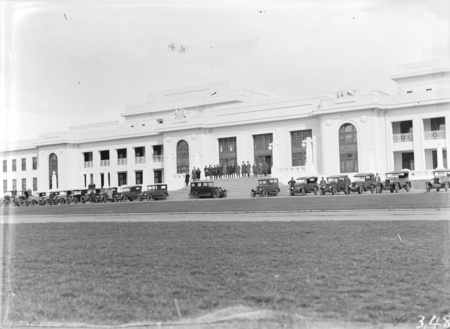 Convoy of cars at Parliament House.