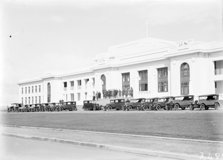 Convoy of cars at Parliament House.