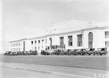 Convoy of cars at Parliament House.