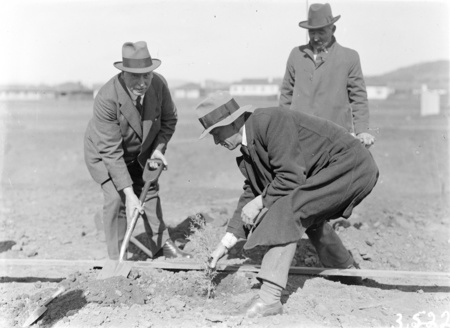Tree planting ceremony in Brisbane Avenue by members of the Commercial Travellers Association.
