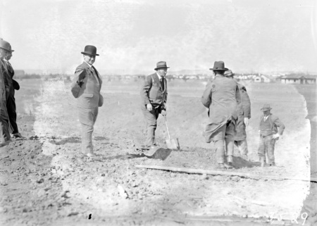 Tree planting ceremony in Brisbane Avenue by members of the Commercial Travellers Association.