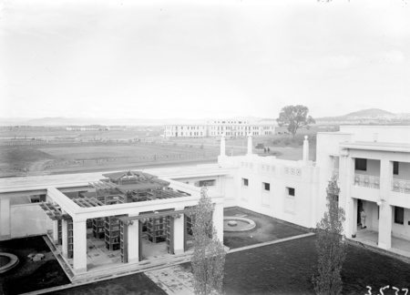 Courtyard of Parliament House with East Block in the background.