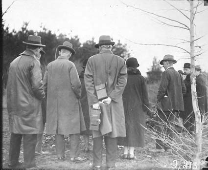 Group photographs taken at various points during visits by the Institution of Engineers for tree planting in Canberra Avenue
