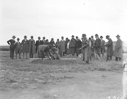 Group photographs taken at various points during visits by the Institution of Engineers for tree planting in Canberra Avenue