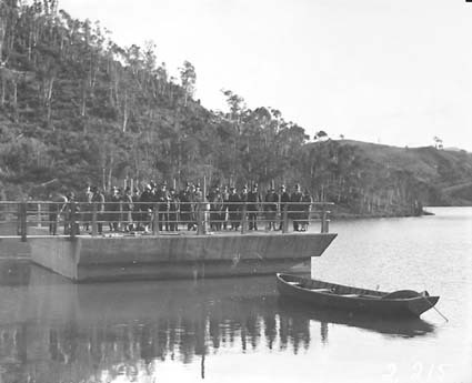 Group photographs taken at the Cotter Dam during visit by the Institution of Engineers for tree planting in Canberra Avenue