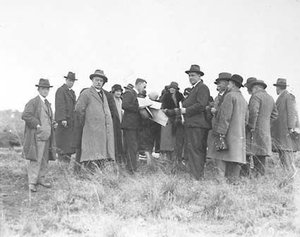 Group photographs taken at various points during visit by the Institution of Engineers for tree planting in Canberra Avenue