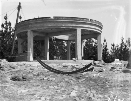 Construction, Mount Stromlo showing partially built observatory dome.