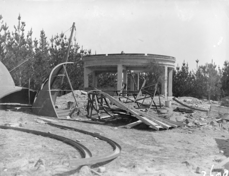 Construction, Mount Stromlo Observatory showing partially built observatory dome.