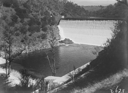 Cotter Dam wall, spillway and stilling pool.