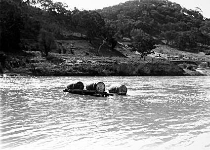  Murrumbidgee River at Uriarra showing a raft made of four barrels