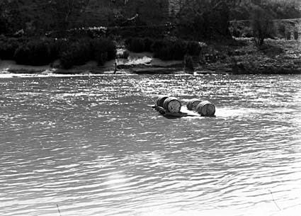  Murrumbidgee River at Uriarra showing a raft made of four barrels