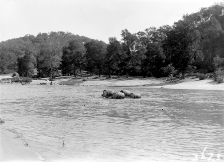  Murrumbidgee River at Uriarra showing a raft made of four barrels