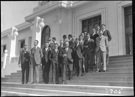 Group of pressmen visiting Parliament House.