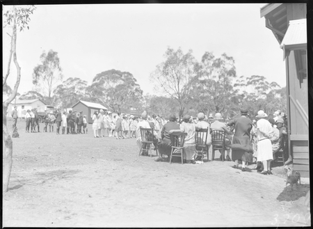 Part of crowd and children at the opening of Mount Russell School.