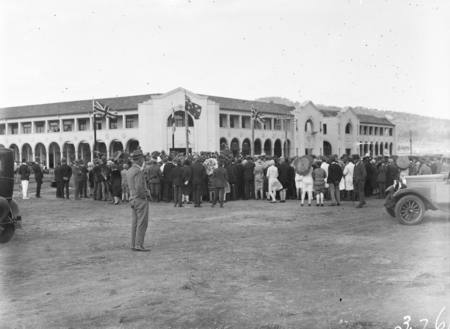 Formal opening of Civic Centre by Prime Minister S.M.Bruce. Part of the crowd in front of the Sydney Building.