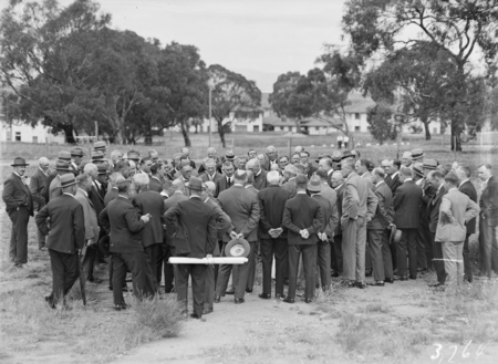 Delegates to a Congress of Surgeons. Hotel Canberra in background.