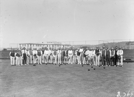 Visit by the Ashfield Bowling Club of Sydney, on the Parliament House greens.