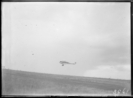 Bert Hinkler's Avro Avian aircraft ready to land.