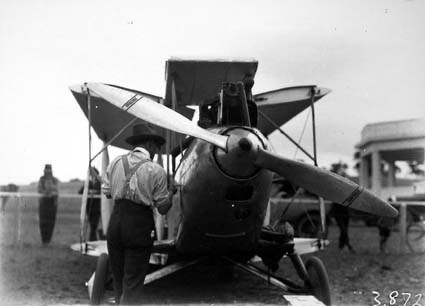 Bert Hinkler's Avro Avian aircraft with wings folded - front view
