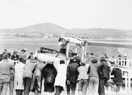 Bert Hinkler's Avro Avian aircraft with wings folded -side  view, York Park