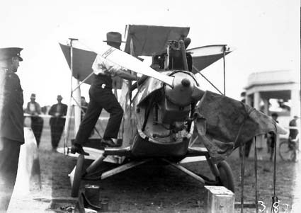 Bert Hinkler's Avro Avian aircraft with wings folded - front view