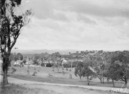View from Acton including Parliament House, West Block and Hotel Canberra.