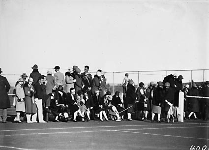 Part of crowd at the opening of the new Canberra Tennis Association Central Courts, Manuka