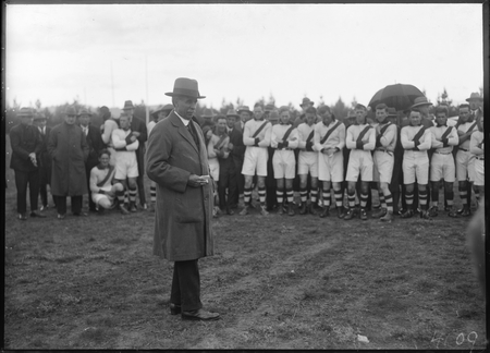 Canberra Australian Rules Football League players and officials being addressed by Senator Sir George Pearce.