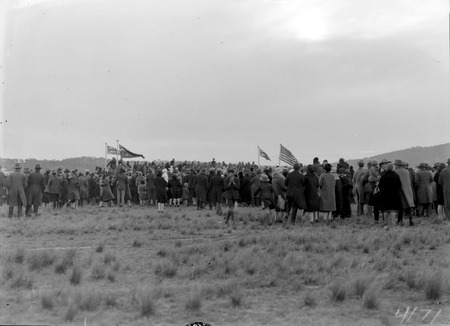 Part of the  crowd at the air force landing ground near Duntroon (now Fairburn) to welcome Kingsford Smith