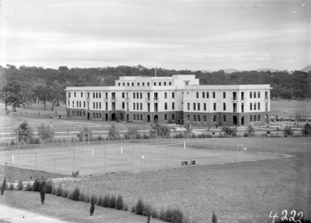 West Block Offices and tennis courts from Parliament House.