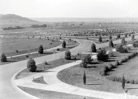 View from Parliament House towards Duntroon showing young trees and roads