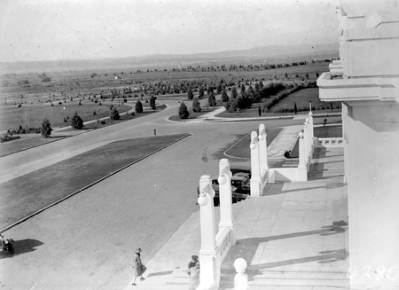 Forecourt of  Parliament House towards Duntroon showing young trees