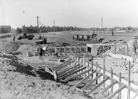 Drainage construction, Telopea and Bowen Park, Kingston Power Station on left.
