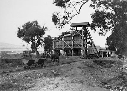 Stone crushing and screening  plant with horse drawn skips on narrow gauge tram tracks