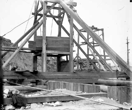 Sewerage tunnel construction  - Wooden winding heads for access to tunnels